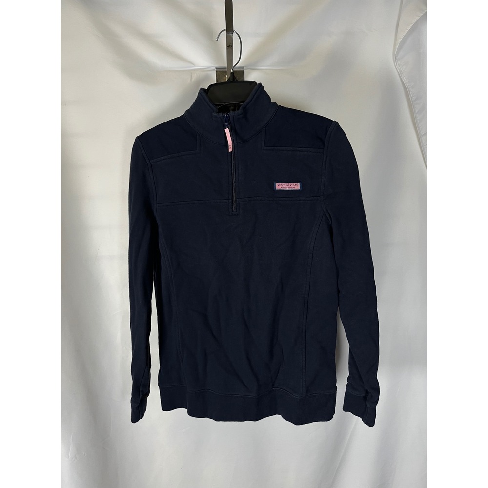 Vineyard Vines Womens XS Navy Blue 1/4 Zip Cotton Pullover Sweater Whale Logo